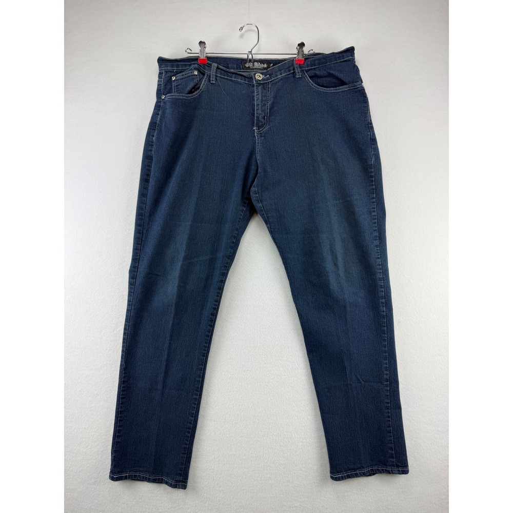 Old Skool Jeans Mens 20 Dark Wash Embroidered Rhinestone Back Pocket StraightLeg
